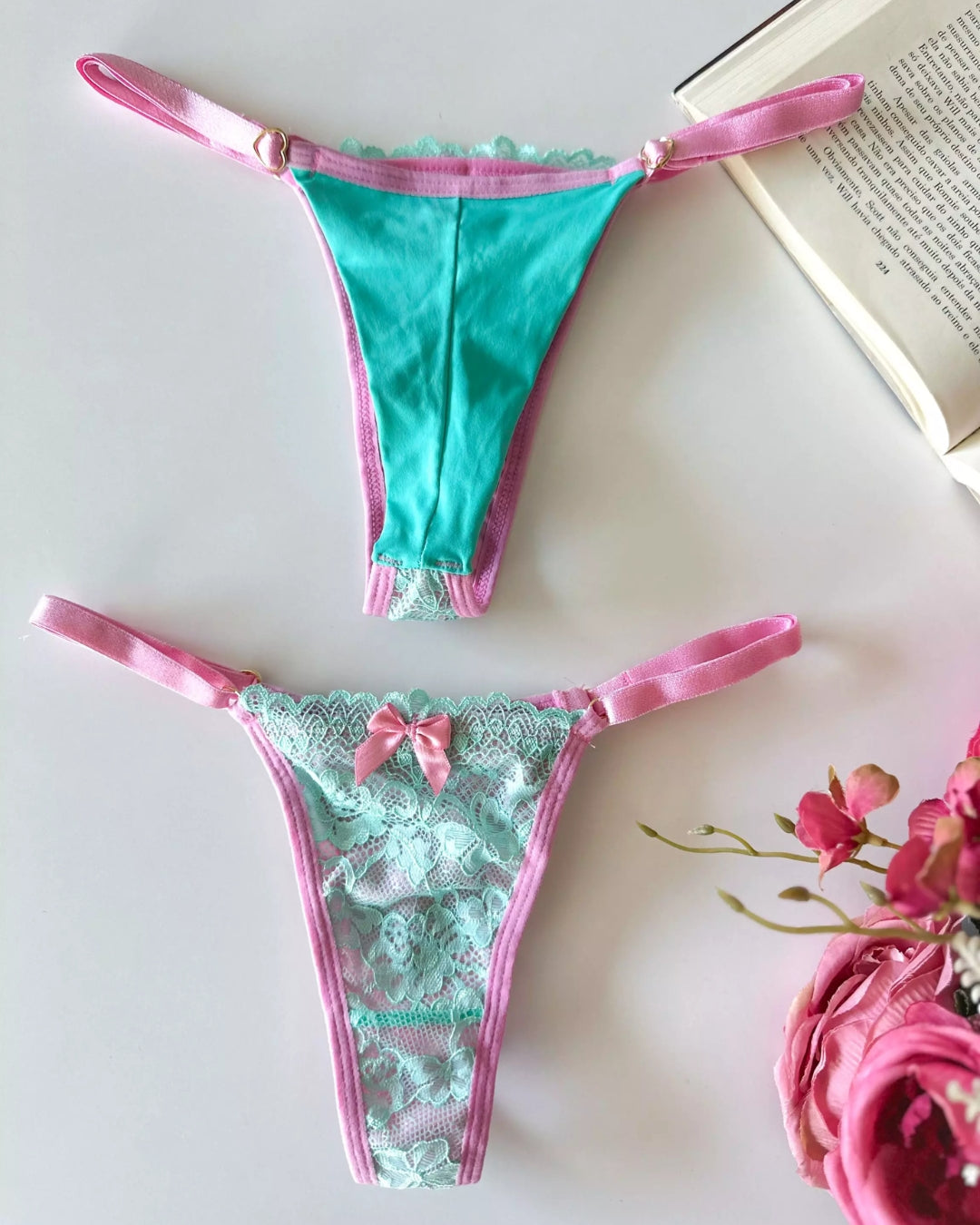 Calcinha Fio Collor - Rosa Dior e Verde