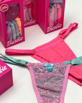 Combo Barbie - Arco-Íris: 5 Calcinhas Fio em Poliamida + 1 Calcinha Collor de Renda e Microfibra