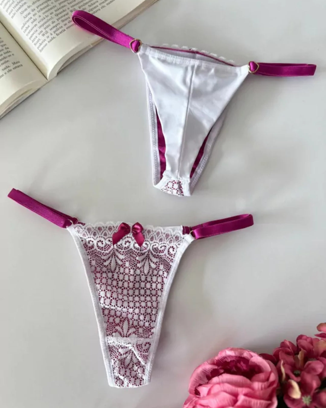 Calcinha Fio Collor - Branco e Roxo