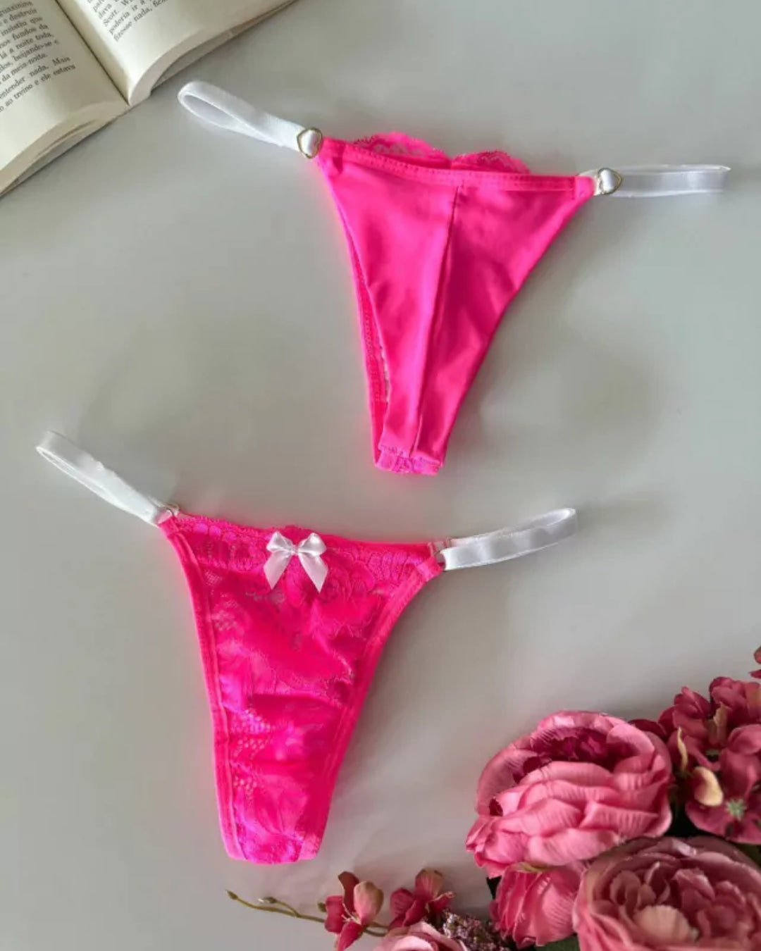 Calcinha Fio Collor - Branco e Pink Neon