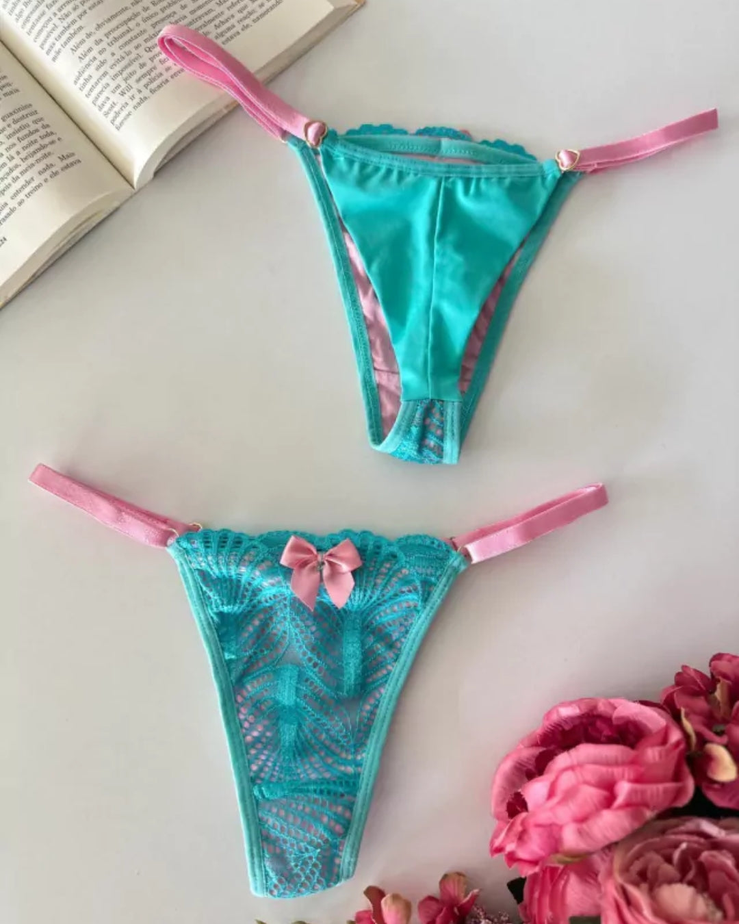 Calcinha Fio Collor - Rosa Dior e Verde Frais