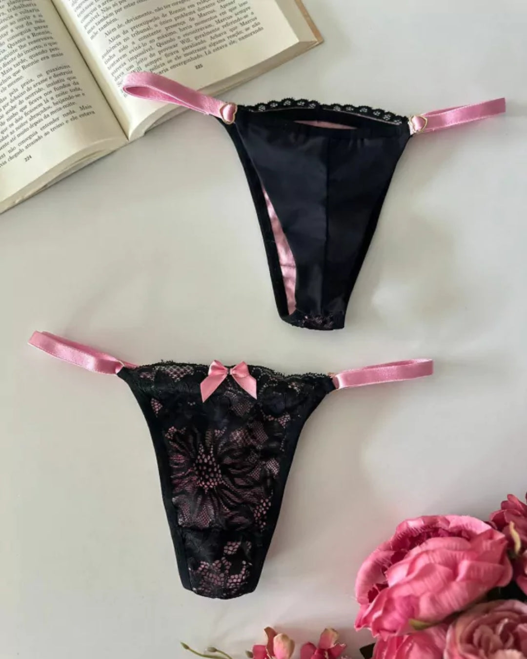 Calcinha Fio Collor - Preto e Rosa