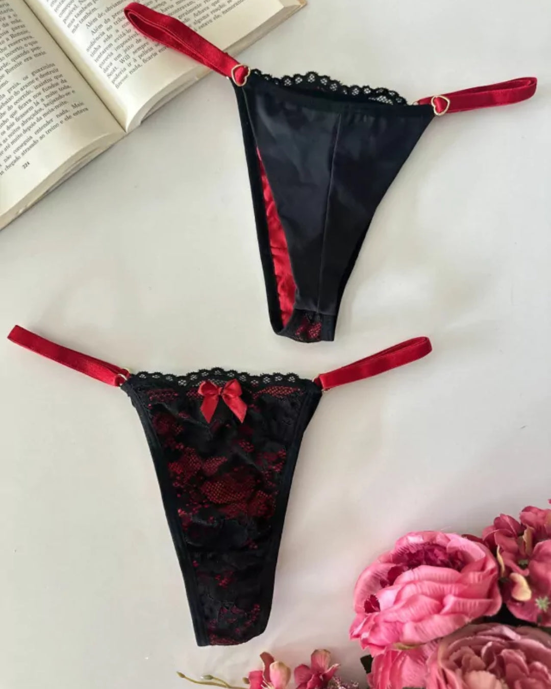 Calcinha Fio Collor - Preto e Vermelho