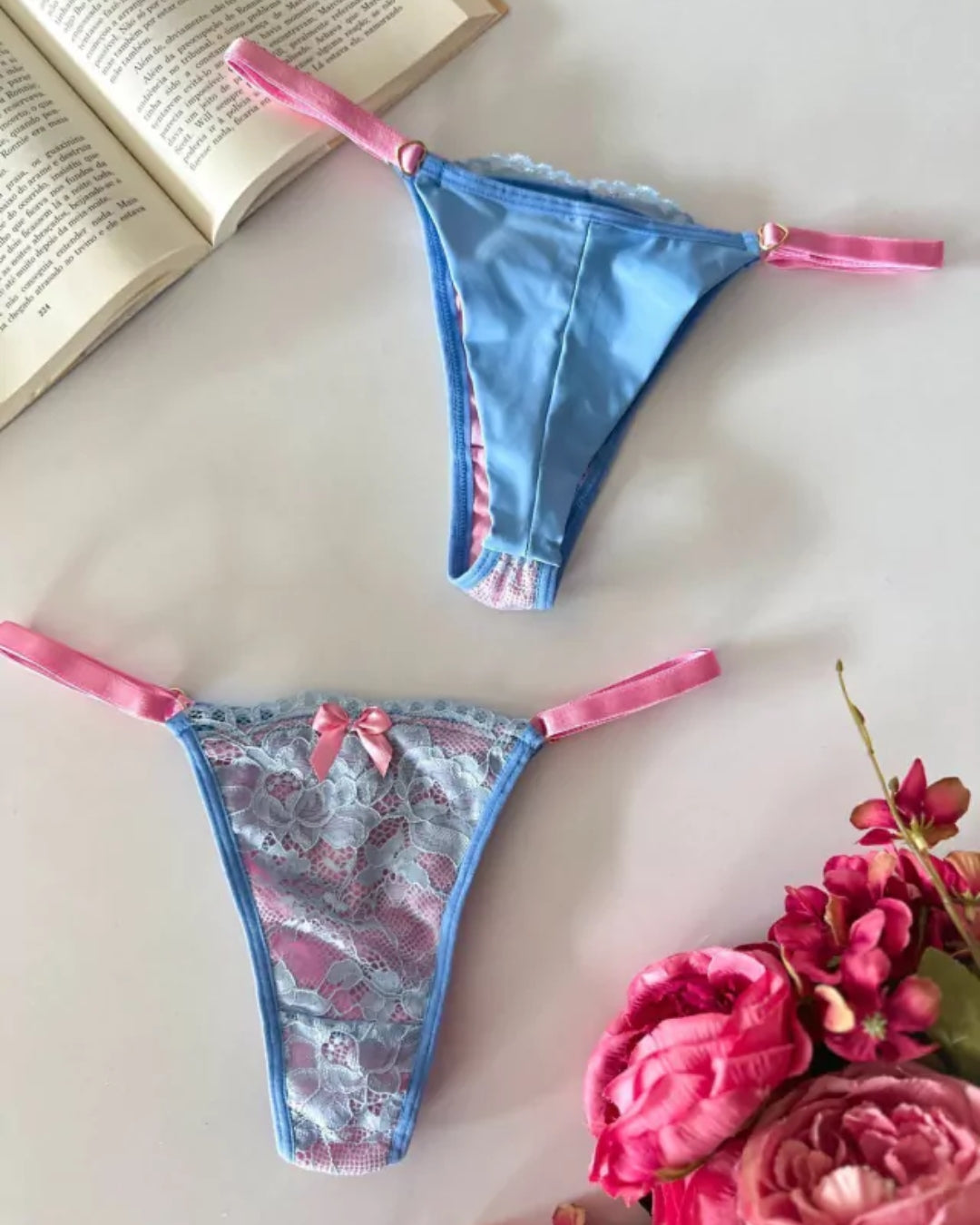 Calcinha Fio Collor - Azul e Rosa
